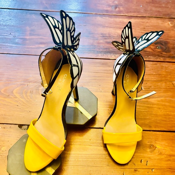 Stiletto high heels black and yellow with a butterfly STATEMENT shoes - Picture 7 of 13
